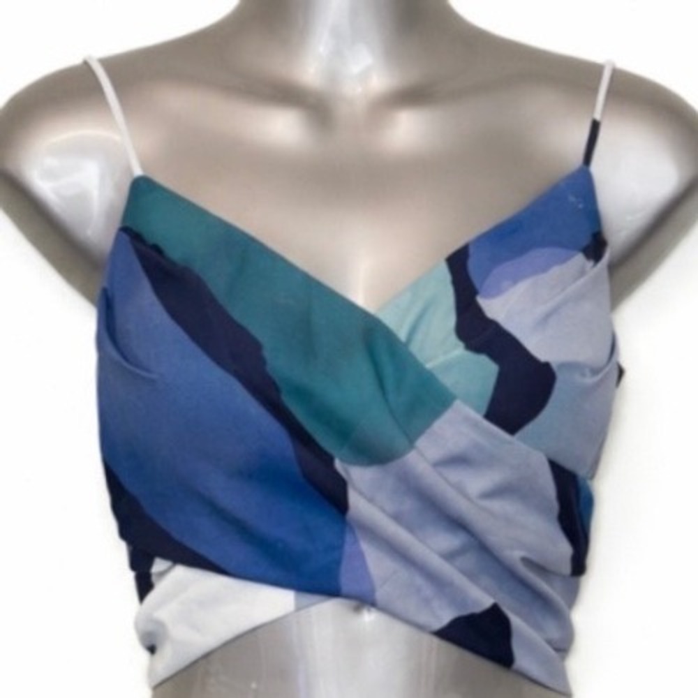 Love Bonito Abstract Print Surplice Crop Top Navy Blue Size XL NWT TH2221